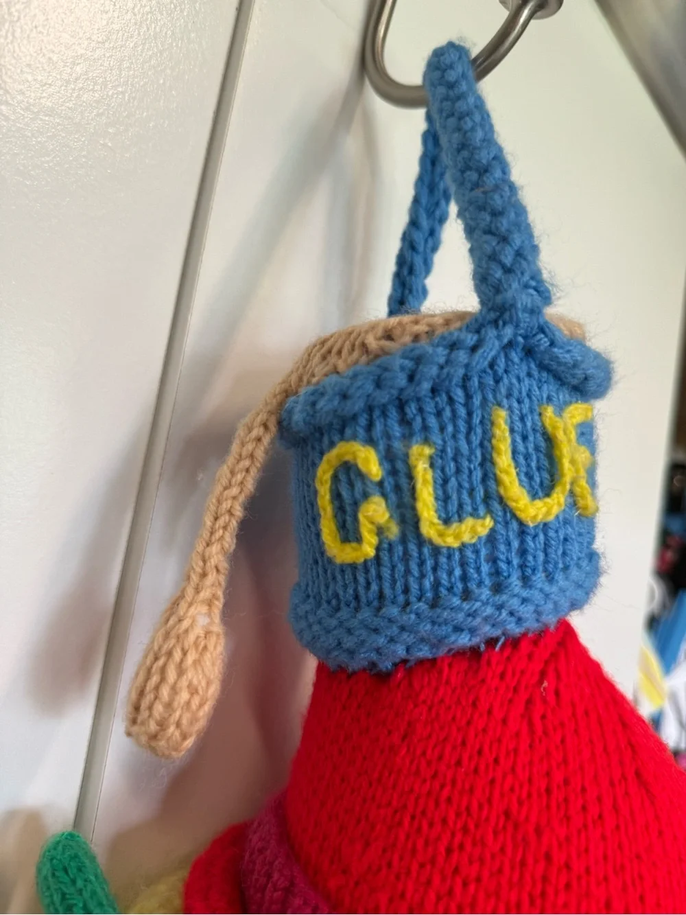 Handmade Knit Clown Doll - great details.  Classroom or nursery decor.